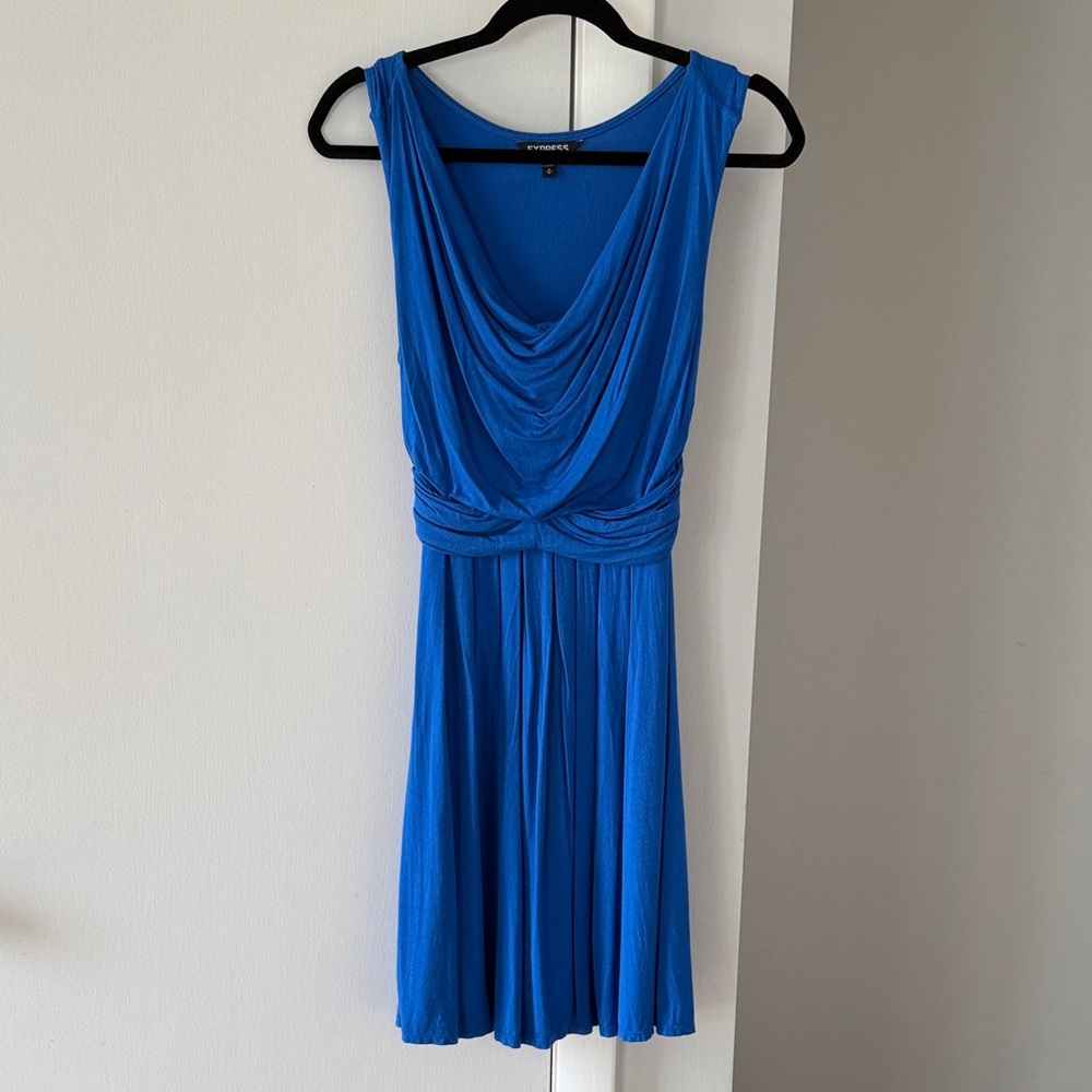 Express Royal Blue Sleeveless Midi Dress with Cowl Neck